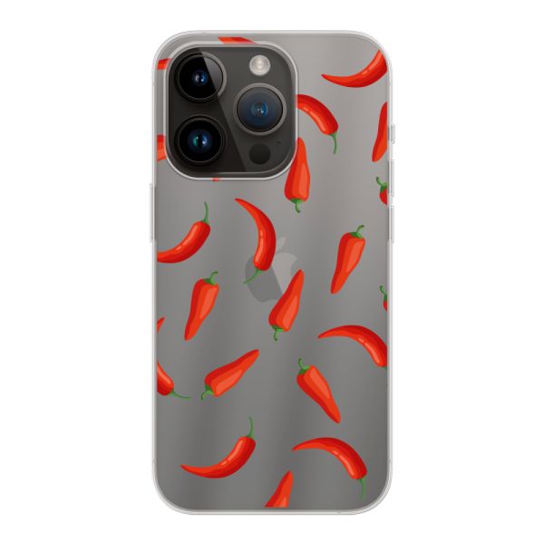 Funda iPhone 14 Pro flexible transparente con Chiles Rojos - Patrón Transparente Chili Pepper