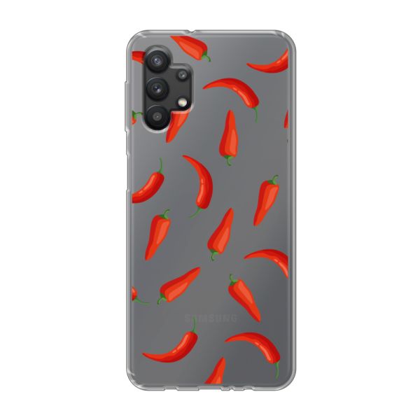 Transparant flexibel Samsung Galaxy A32 5G hoesje met Rode Pepers - Transparant Chili Pepper Patroon