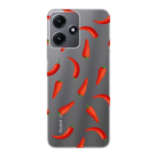 Funda Xiaomi Redmi 12 flexible transparente con Chiles Rojos - Patrón Transparente Chili Pepper