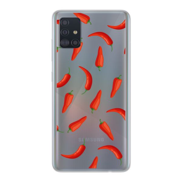 Funda Samsung Galaxy A51 flexible transparente con Chiles Rojos - Patrón Transparente Chili Pepper