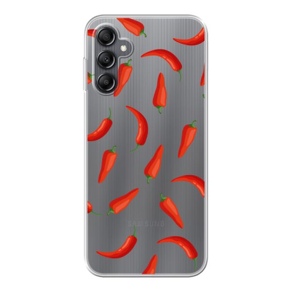 Funda Samsung Galaxy A14 flexible transparente con Chiles Rojos - Patrón Transparente Chili Pepper