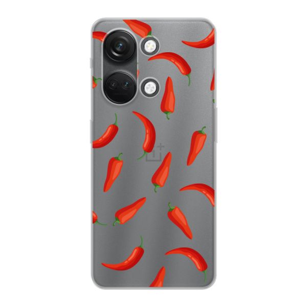 Funda OnePlus Nord 3 flexible transparente con Chiles Rojos - Patrón Transparente Chili Pepper