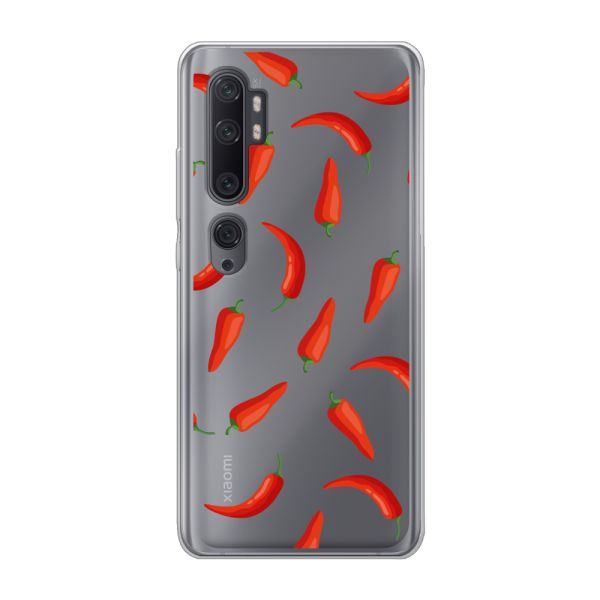 Funda Xiaomi Mi Note 10 flexible transparente con Chiles Rojos - Patrón Transparente Chili Pepper
