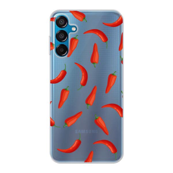 Funda Samsung Galaxy M15 flexible transparente con Chiles Rojos - Patrón Transparente Chili Pepper