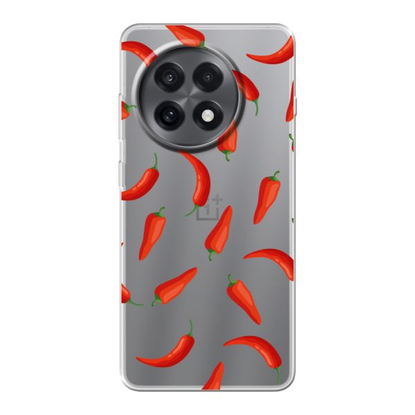 Funda OnePlus 13R flexible transparente con Chiles Rojos - Patrón Transparente Chili Pepper