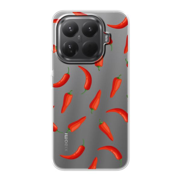 Funda Xiaomi 15T Pro flexible transparente con Chiles Rojos - Patrón Transparente Chili Pepper