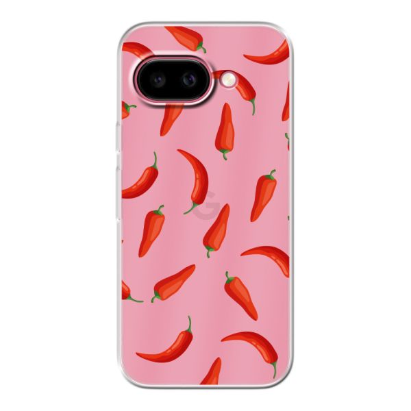 Funda Google Pixel 9A flexible transparente con Chiles Rojos - Patrón Transparente Chili Pepper