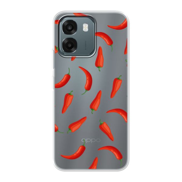 Funda Oppo A6s 5G flexible transparente con Chiles Rojos - Patrón Transparente Chili Pepper