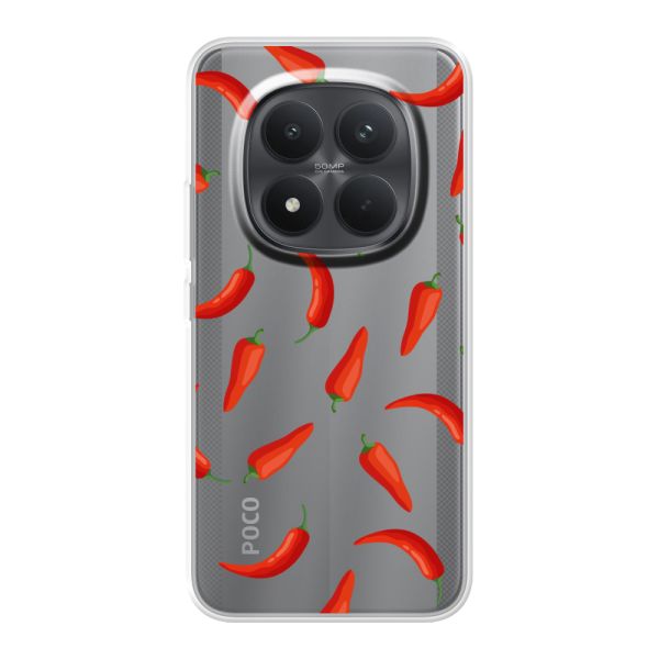 Funda Xiaomi Poco M8 Pro flexible transparente con Chiles Rojos - Patrón Transparente Chili Pepper