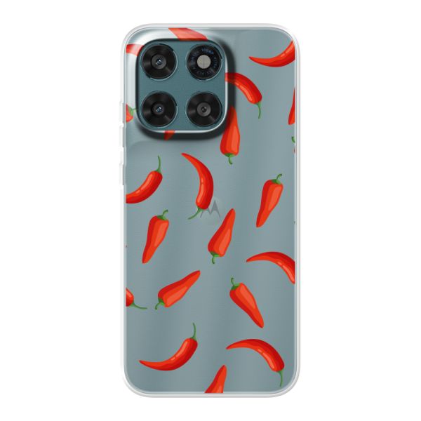 Funda Motorola Moto G77 flexible transparente con Chiles Rojos - Patrón Transparente Chili Pepper