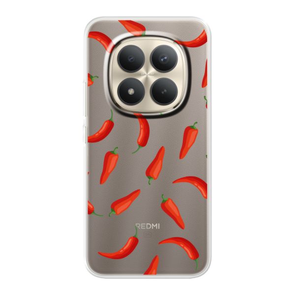 Funda Xiaomi Redmi Note 15 Pro+ flexible transparente con Chiles Rojos - Patrón Transparente Chili Pepper