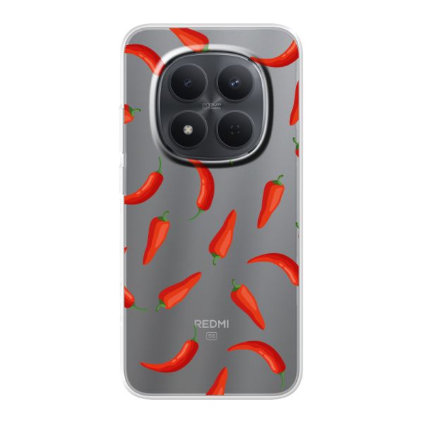 Funda Xiaomi Redmi Note 15 Pro (5G) flexible transparente con Chiles Rojos - Patrón Transparente Chili Pepper