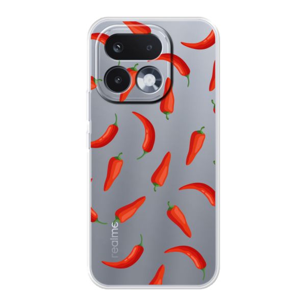 Transparant flexibel Realme 16 Pro hoesje met Rode Pepers - Transparant Chili Pepper Patroon