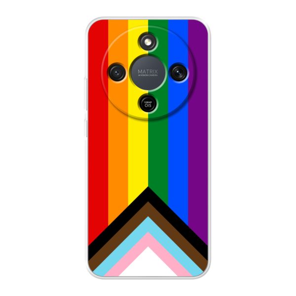 Transparant flexibel Honor X9 hoesje met Regenboog Vlag - Progress Pride Vlag