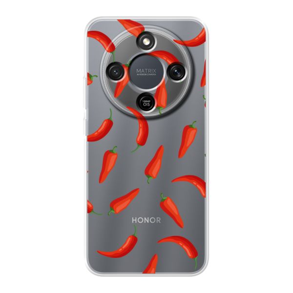 Transparant flexibel Honor Magic8 Lite hoesje met Rode Pepers - Transparant Chili Pepper Patroon