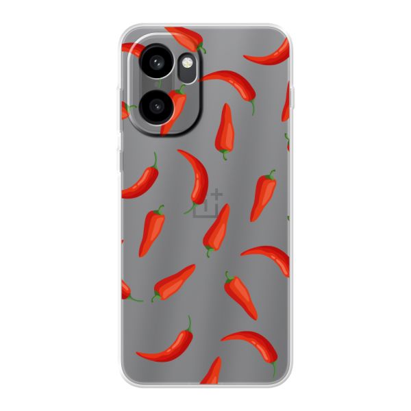 Transparant flexibel OnePlus 15R hoesje met Rode Pepers - Transparant Chili Pepper Patroon