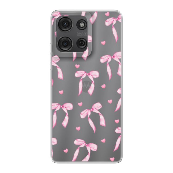 Funda Motorola Moto G75 flexible transparente con lazos y corazones rosas