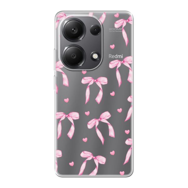 Funda Xiaomi Poco M6 Pro flexible transparente con lazos y corazones rosas