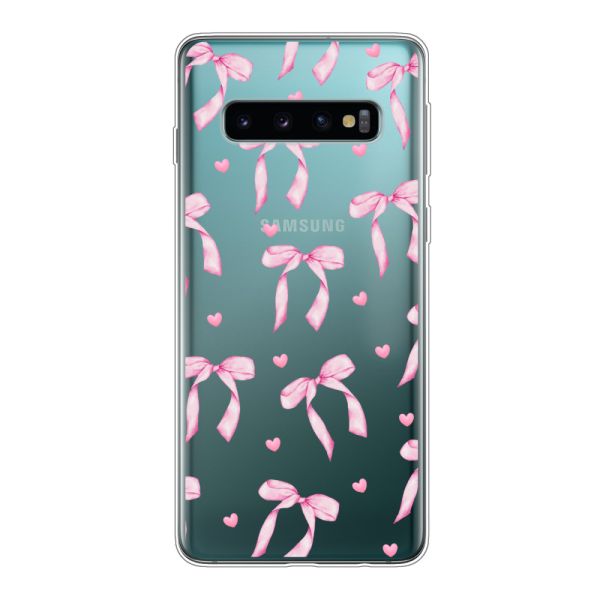 Funda Samsung Galaxy S10 flexible transparente con lazos y corazones rosas