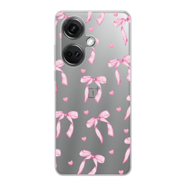 Funda OnePlus Nord CE 3 (5G) flexible transparente con lazos y corazones rosas
