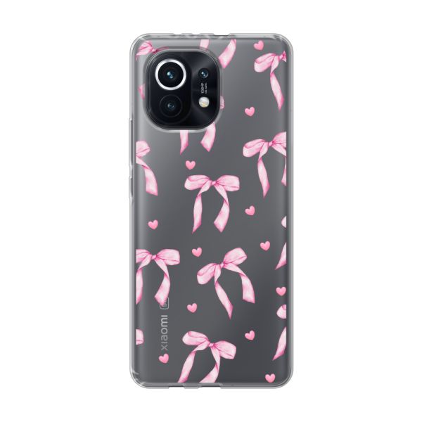 Transparant flexibel Xiaomi Mi 11 hoesje met Roze Strikjes en Hartjes