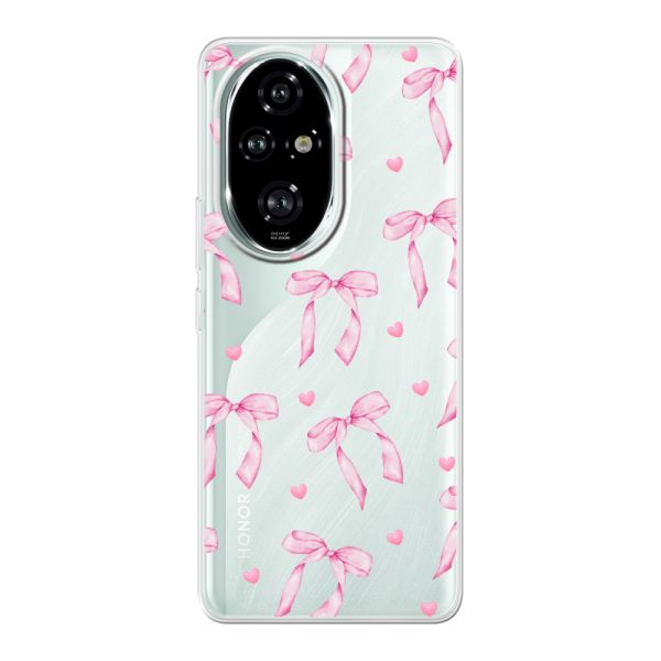 Transparant flexibel Honor 200 Pro hoesje met Roze Strikjes en Hartjes