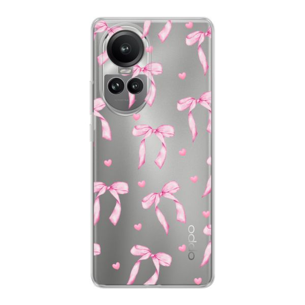 Funda Oppo Reno 10 Pro flexible transparente con lazos y corazones rosas