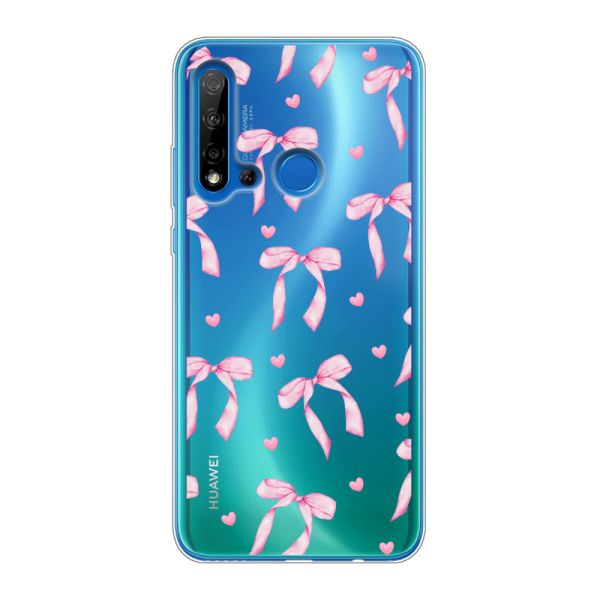 Funda Huawei P20 Lite (2019) flexible transparente con lazos y corazones rosas