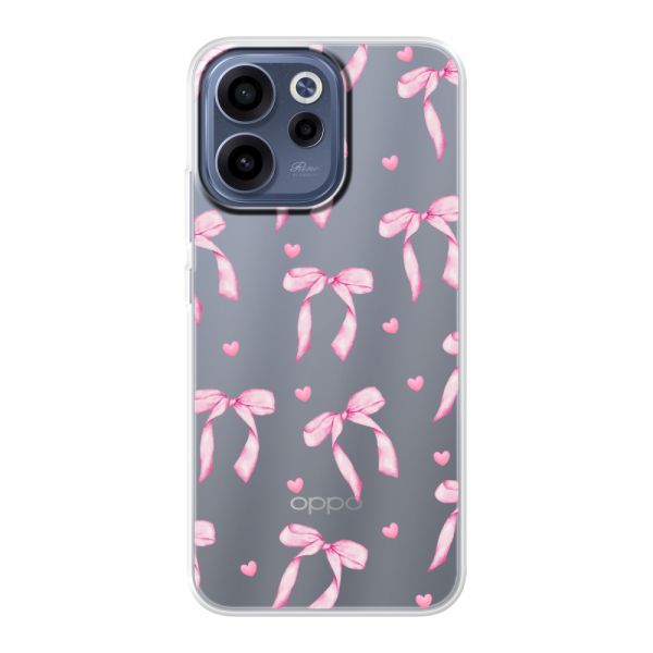 Funda Oppo Reno15 F flexible transparente con lazos y corazones rosas