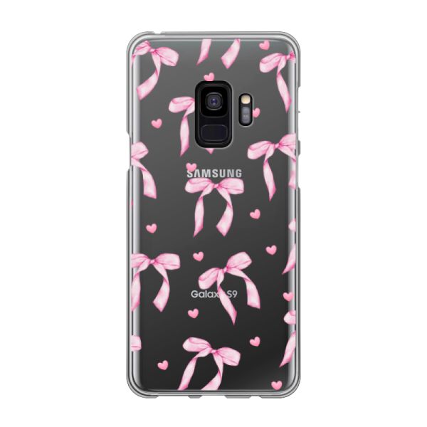 Funda Samsung Galaxy S9 flexible transparente con lazos y corazones rosas