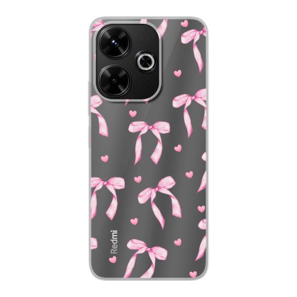 Funda Xiaomi Redmi 13 flexible transparente con lazos y corazones rosas