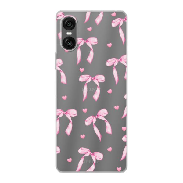 Transparant flexibel Sony Xperia 10 VI hoesje met Roze Strikjes en Hartjes
