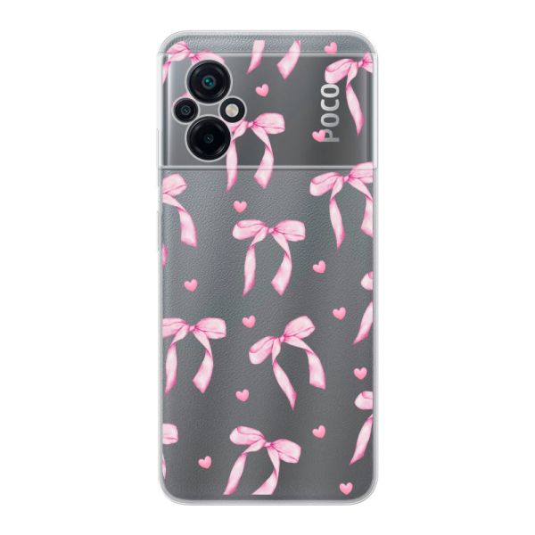 Funda Xiaomi Poco M5 4G / 5G flexible transparente con lazos y corazones rosas