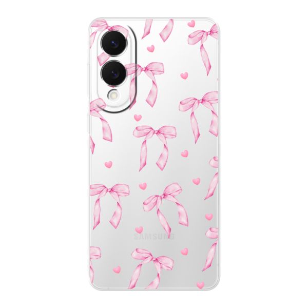 Funda Samsung Galaxy S25 Edge flexible transparente con lazos y corazones rosas