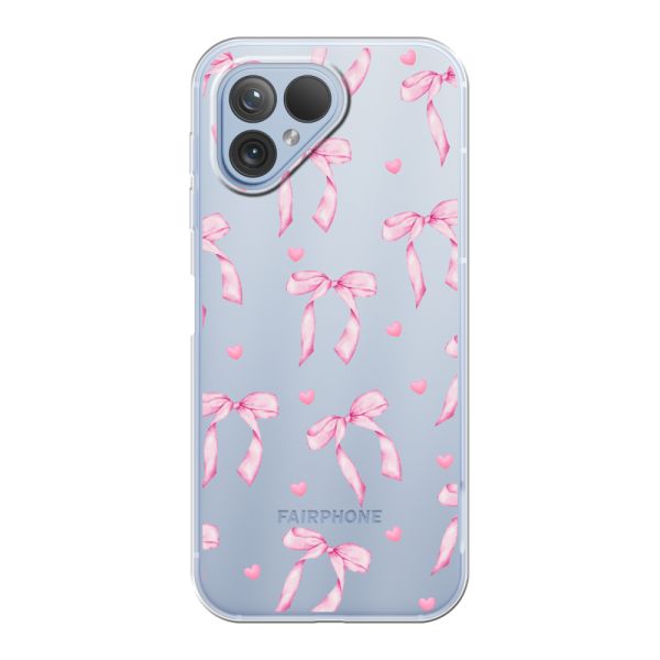 Funda Fairphone 5 flexible transparente con lazos y corazones rosas