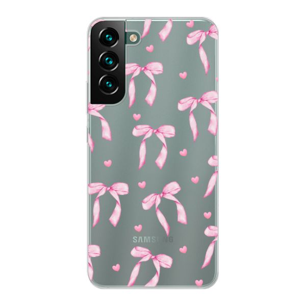 Funda Samsung Galaxy S22 Plus flexible transparente con lazos y corazones rosas