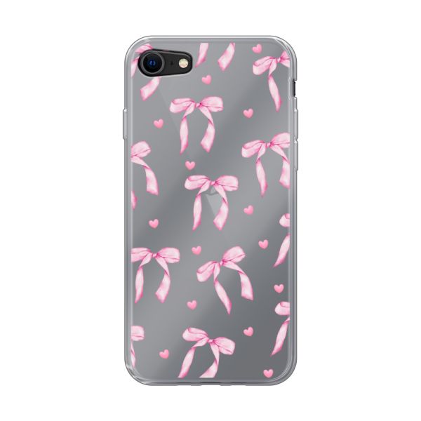 Transparant flexibel iPhone SE (2020 & 2022) hoesje met Roze Strikjes en Hartjes