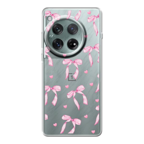 Funda OnePlus Ace 3 flexible transparente con lazos y corazones rosas