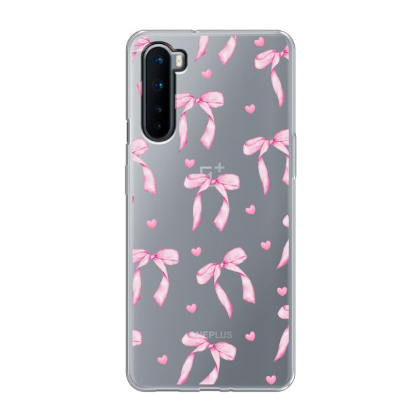 Transparant flexibel OnePlus Nord hoesje met Roze Strikjes en Hartjes