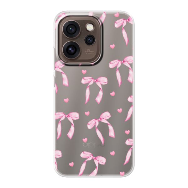 Funda Oppo Reno15 Pro flexible transparente con lazos y corazones rosas