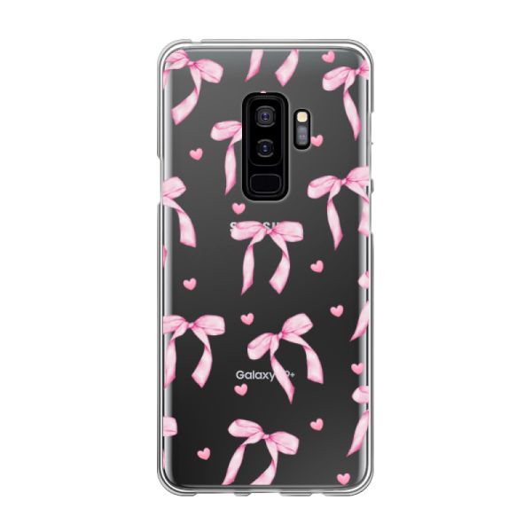 Funda Samsung Galaxy S9 Plus flexible transparente con lazos y corazones rosas