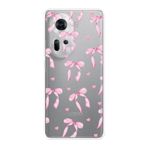 Funda Oppo Reno11 flexible transparente con lazos y corazones rosas