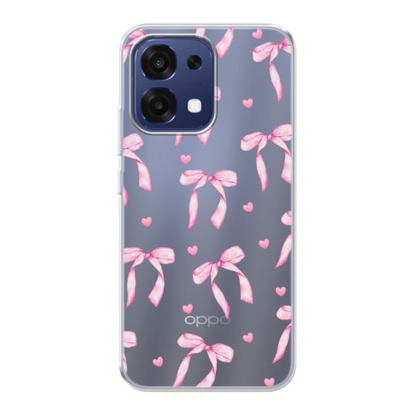 Funda Oppo A6 Pro 4G flexible transparente con lazos y corazones rosas