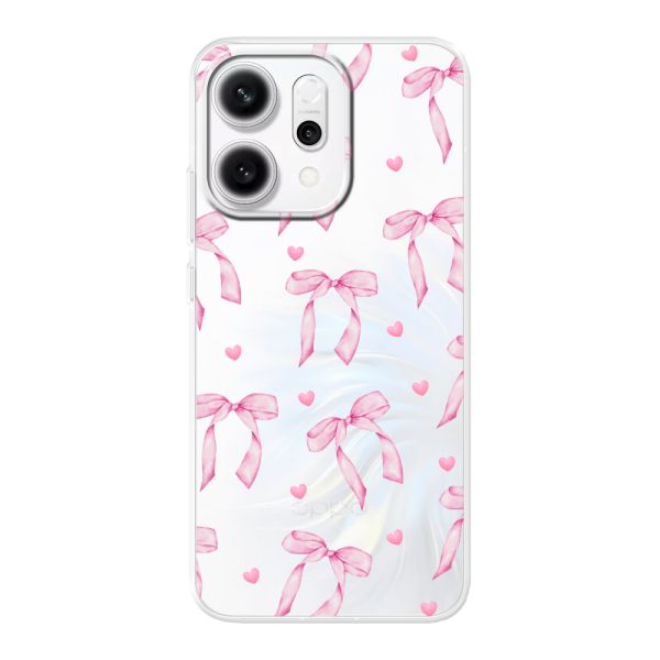 Funda Oppo Reno14 Pro flexible transparente con lazos y corazones rosas