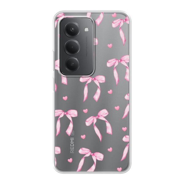Funda Xiaomi Redmi 15 flexible transparente con lazos y corazones rosas