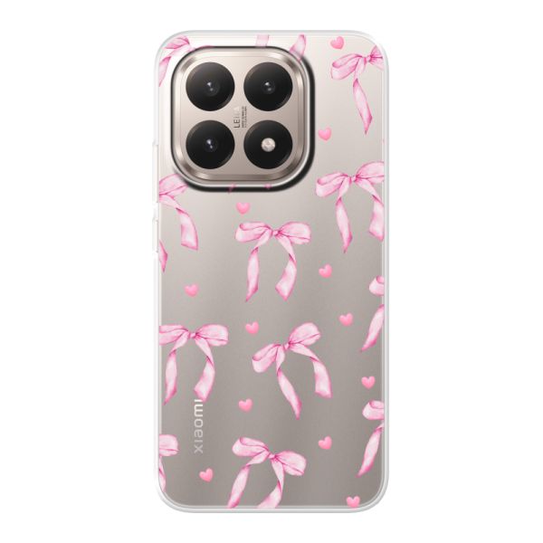 Funda Xiaomi 15T flexible transparente con lazos y corazones rosas