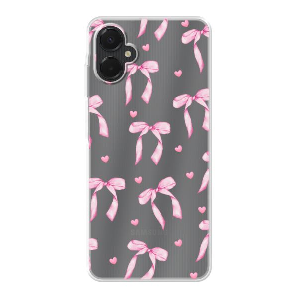 Transparant flexibel Samsung Galaxy A06 5G hoesje met Roze Strikjes en Hartjes