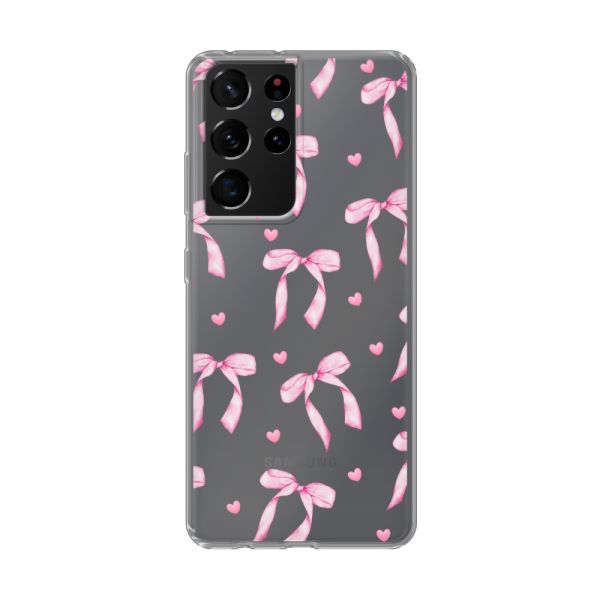 Transparant flexibel Samsung Galaxy S21 Ultra 5G hoesje met Roze Strikjes en Hartjes