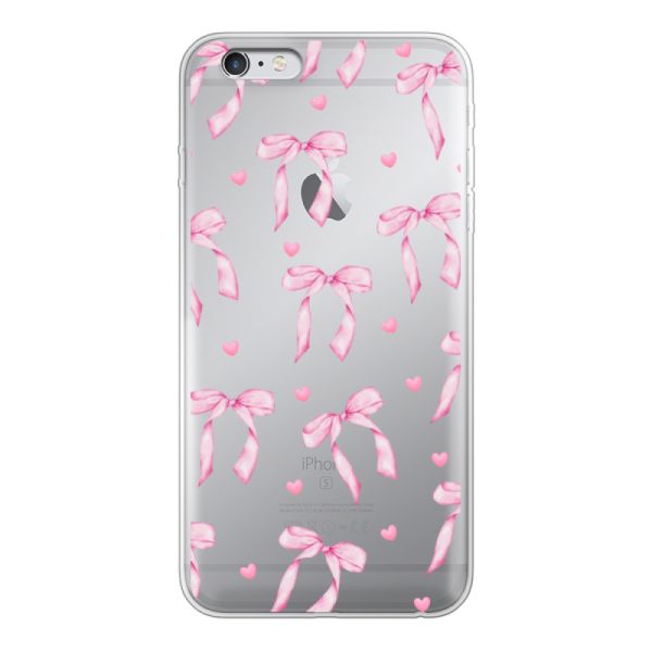 Funda iPhone 6 Plus flexible transparente con lazos y corazones rosas