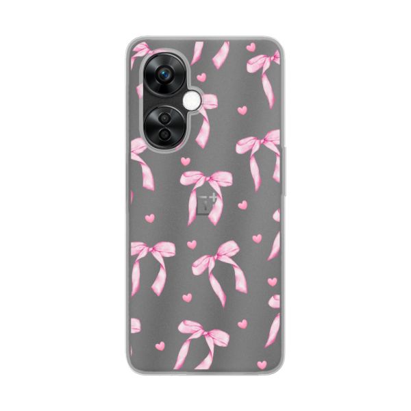 Funda OnePlus Nord CE 3 Lite flexible transparente con lazos y corazones rosas